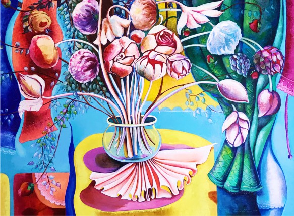 Mariné Zuloyan, Peintures - Les Fleurs, NATURE MORTE EN BLEU
