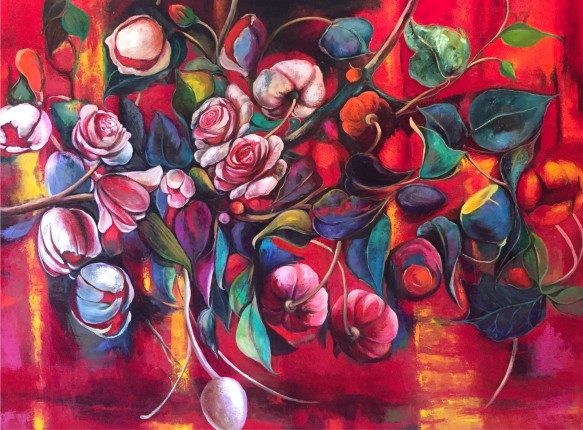 Mariné Zuloyan, Peintures - Les Fleurs, FLORAISON EN ROUGE