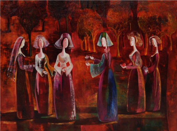 Marine Zuloyan, Paintings - Women, AUTUMN PROMENADE