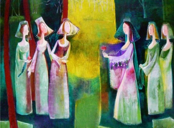 Mariné Zuloyan, Peintures - Les Femmes, MARIÉE AVEC DES BONNES